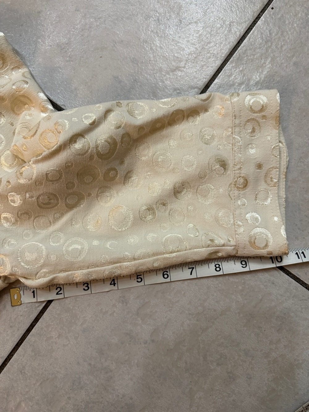 TANJAY Light Ivory 90’s Retro Jacket, Gold Tone Jacquard Pattern Sz Petite L-XL - Picture 10 of 10
